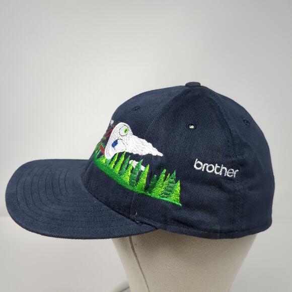 New Era Fitted Baseball Hat Blue 7 1/2 Embroidered Vent Holes Vintage USA - Picture 3 of 9